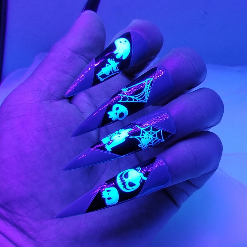 Luminous Halloween Nail Sticker Pumpking Skull Vampire Evil Spider Witch