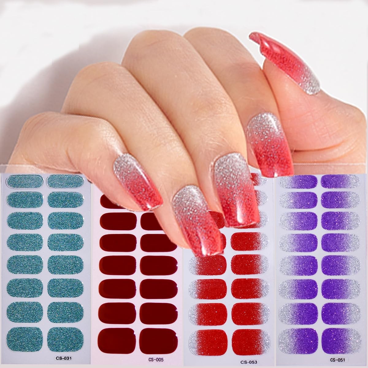 8 Sheets Semi Cured Nail Polish Strips Glitter Gel Stickers Multicolor