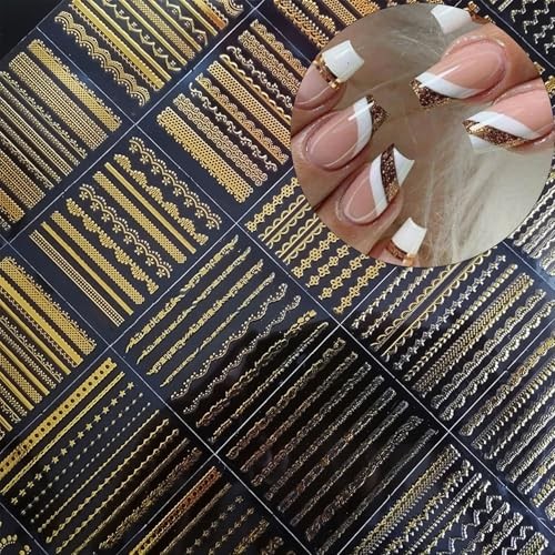 30 Sheets Gold Lace Nail Art Stickers – Baroque Line Nail Gold Lace, 30 Sheets