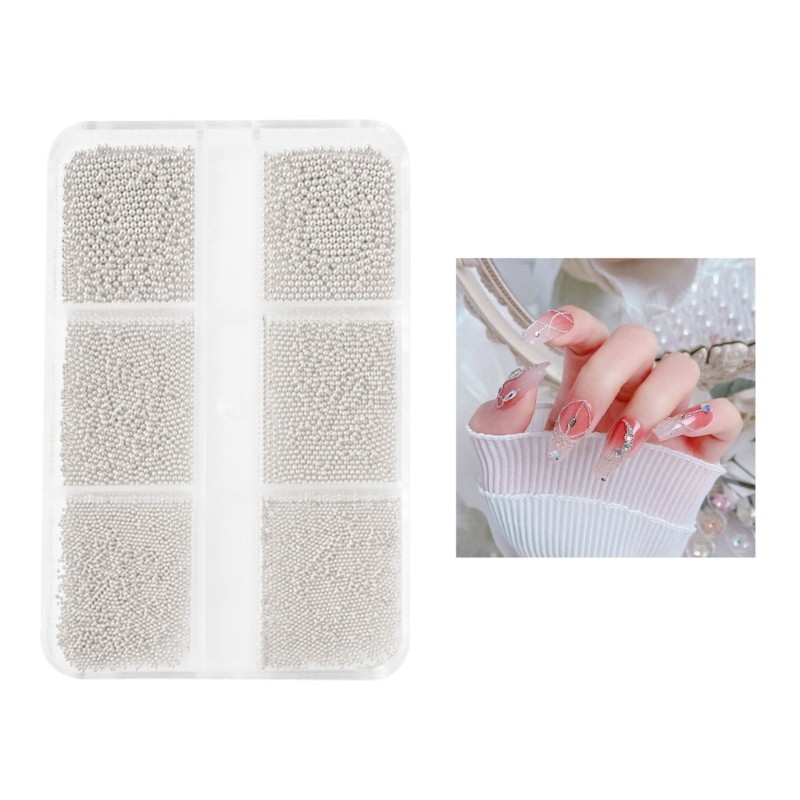 6 Grids/Box Professional Nail Art Mini Metal Mini Caviar Nail Bead 3D Decoration