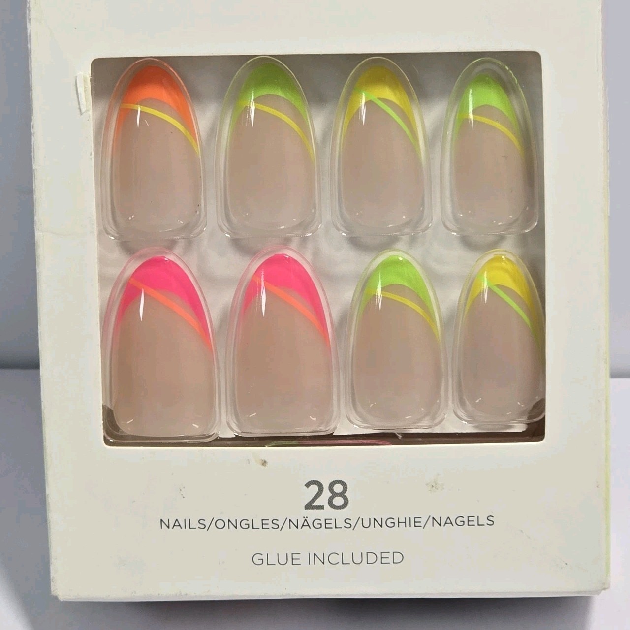 Kiss Vogueish Fantasy 28 Nails Medium Almond Neon Natural+Pink+Yellow+Green