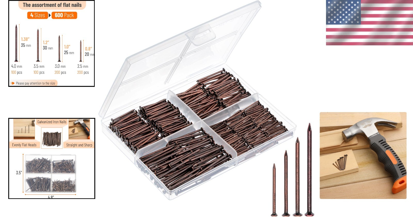 Versatile 600-Pc Nail Assortment Kit for Wood & Drywall Projects in Bronze