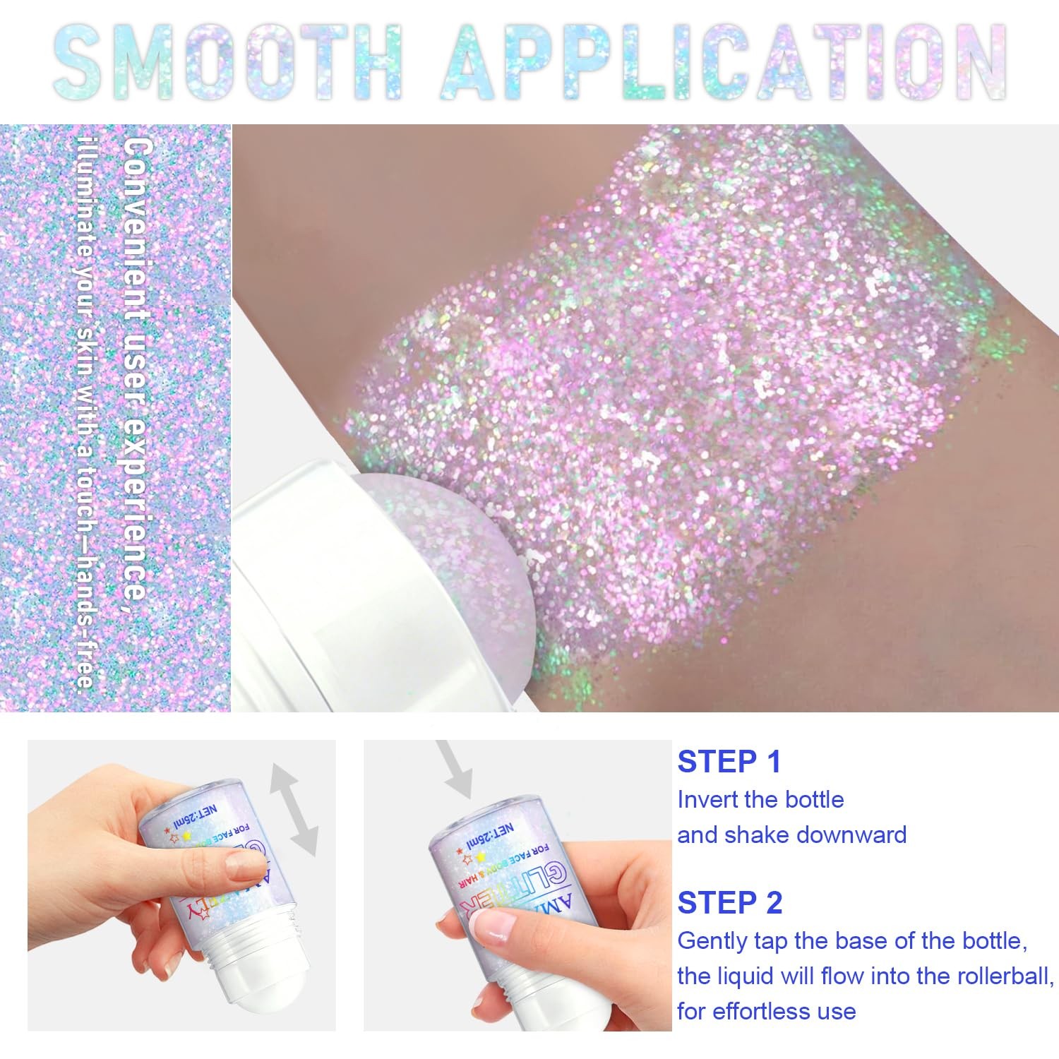 Roll-on Holographic Body Glitter Gel for Face and Hair, Chameleon Color Chang…
