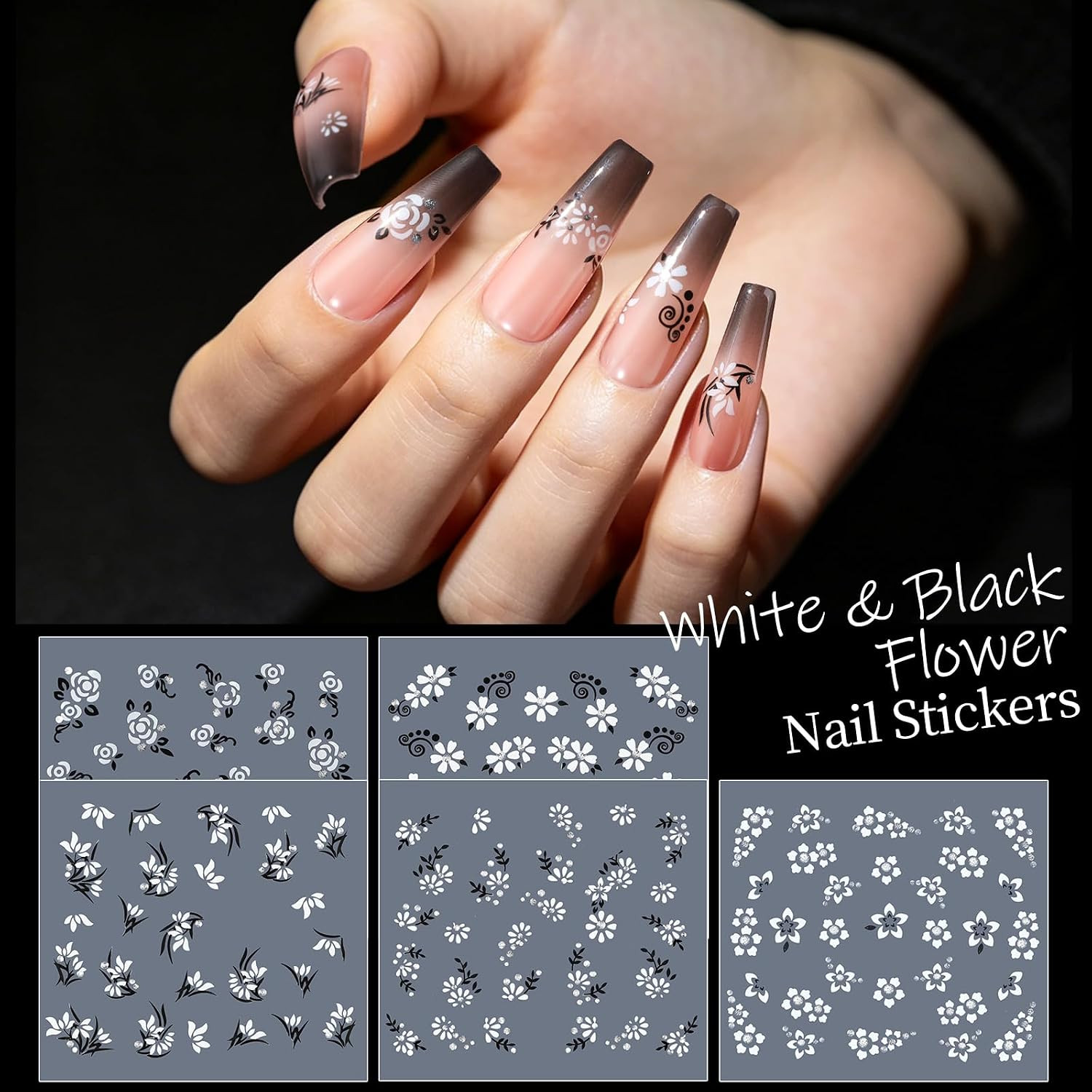 50 Sheets Nail Stickers for Nail Art, Colorful Flower Nail Art Stickers for Kids