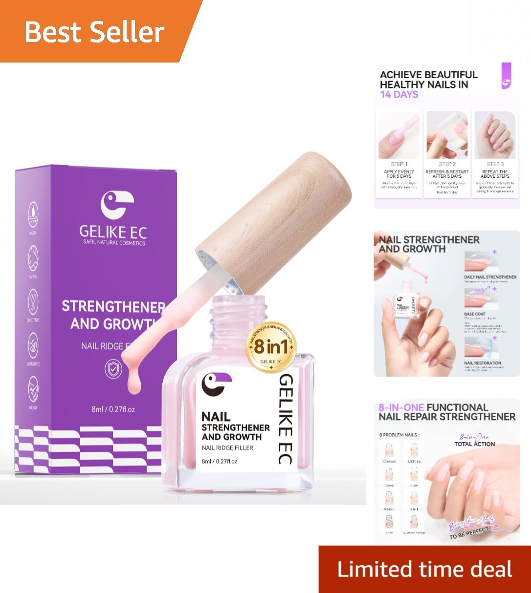 Transform Your Nails with 8-in-1 Strengthener & Growth Formula – 0.27 Fl Oz