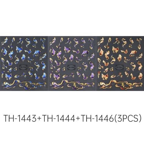 6 Sheets Bronzing Marble Nail Art Stickers 3D Self-Adhesive Blue Purple Style8