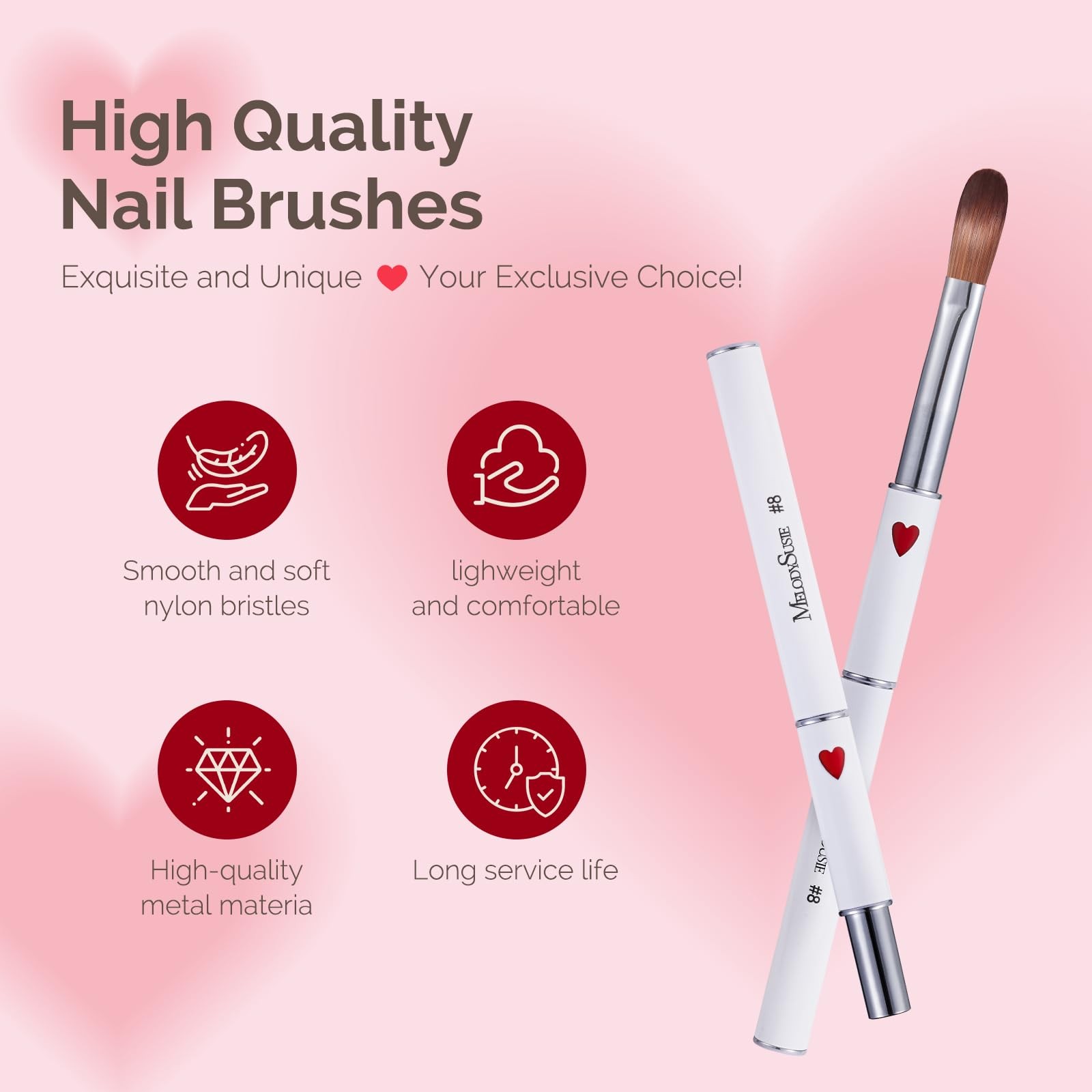 MelodySusie Acrylic Nail Brush Set White Size 8 12 14 16