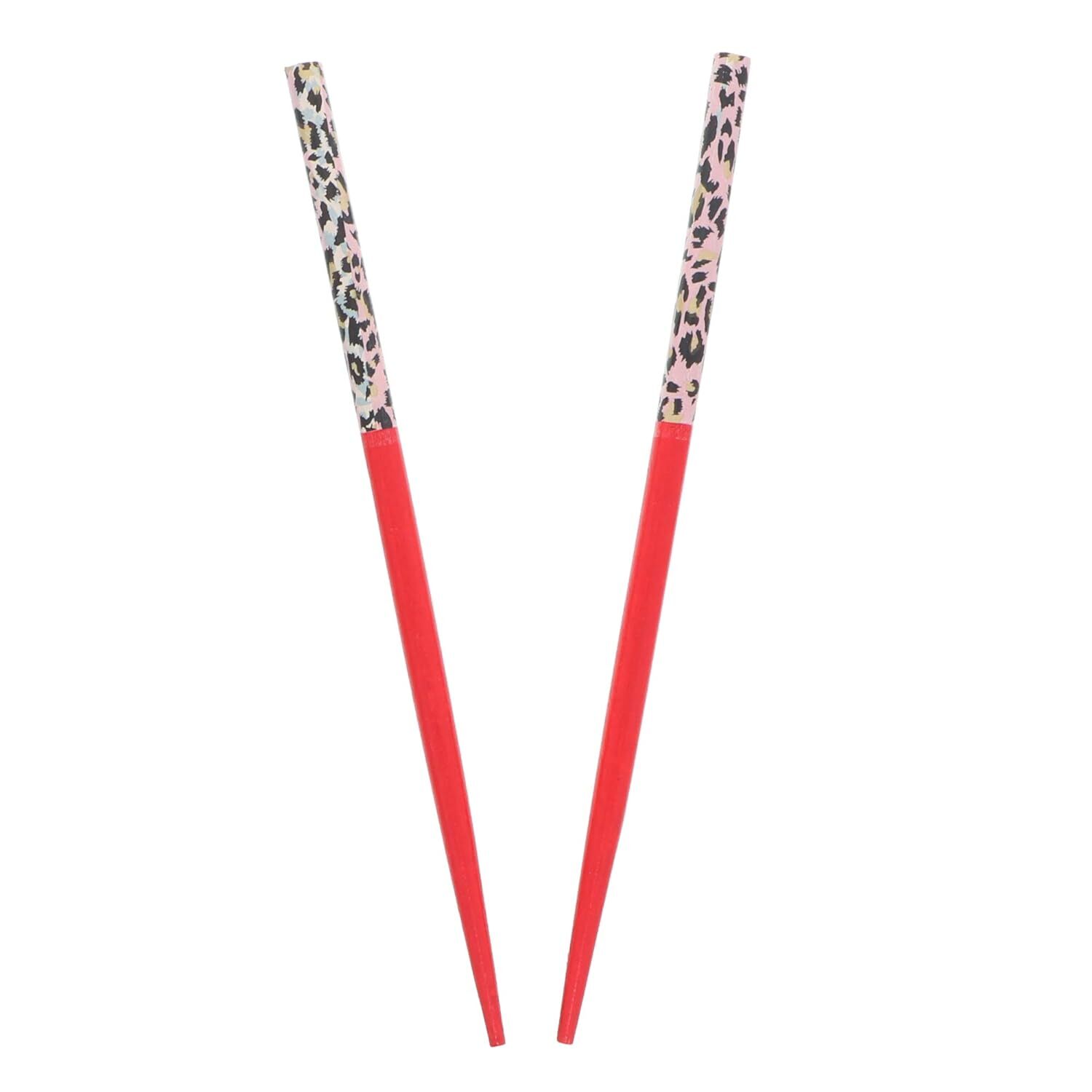 Two 7.25 inch Long Wooden Animal Print Hair Sticks for Women – Red
