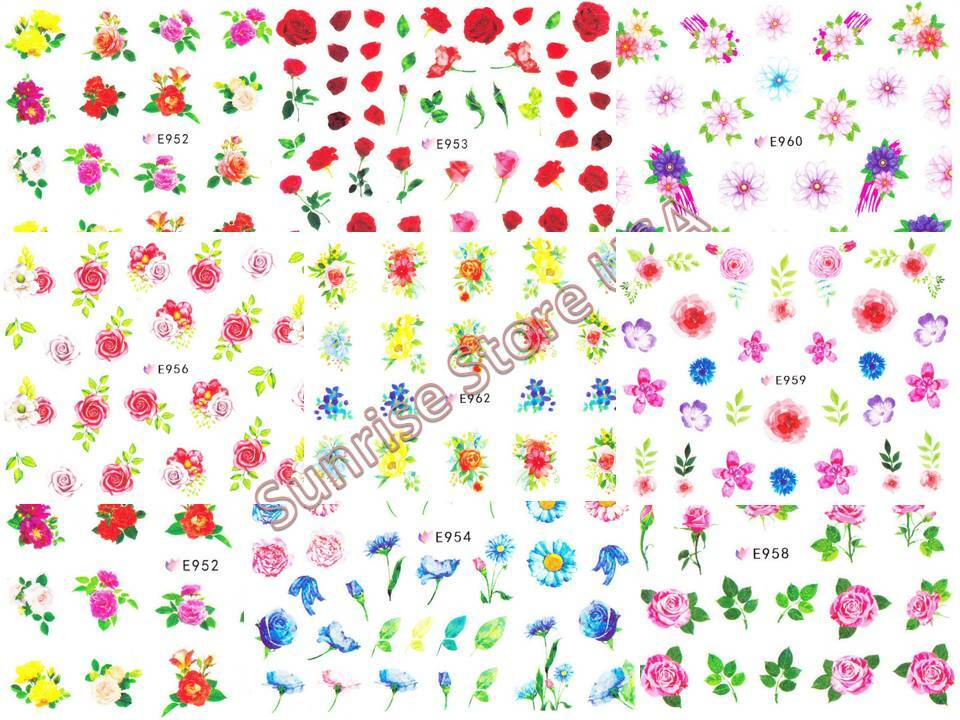 3D Nail Art Sticker Rose Daisy Flower Leaves Floral Decals Manicure Peel & Stick