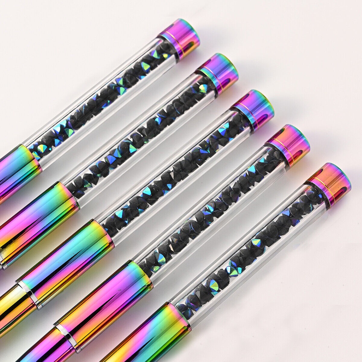 Hooded Rainbow Acrylic Nail Brush 100% Kolinsky Crystal Handle Size 6-14