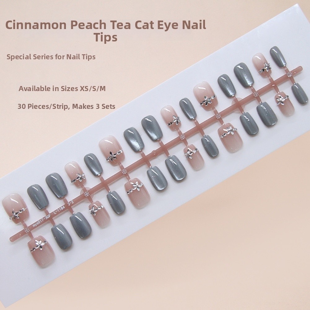 glitter gradient Glitter Flower Press On Nails Short Ballet Style Sweet Simple