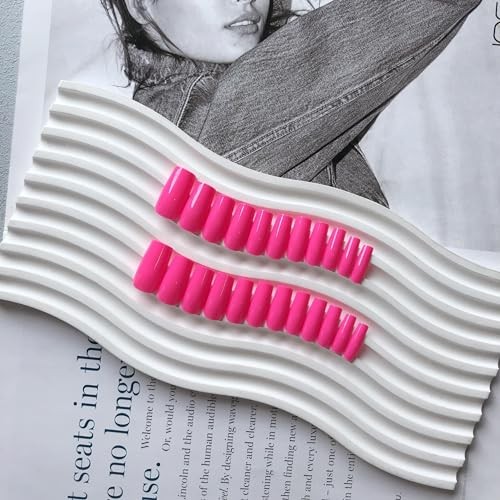 Hot Pink Coffin Nails – Long Medium Press On Nails – Gloss, Gloss, Hot Pink