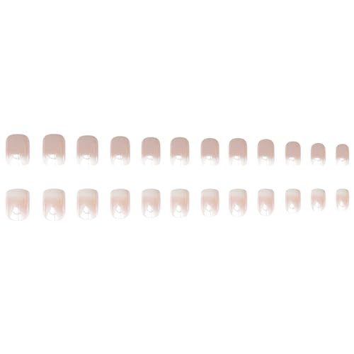 Chrome Press on Nails Short Square White Gradient Fake Nails Nude Pink S26