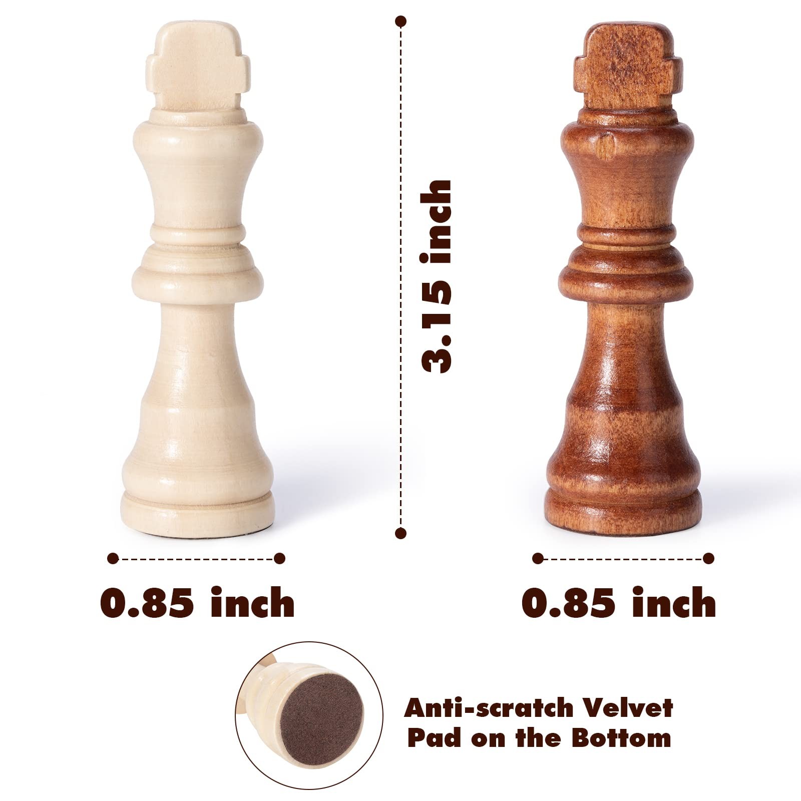Wooden Chess Pieces Only, 32 Piece Tournament Staunton 3.15 inches, Brown