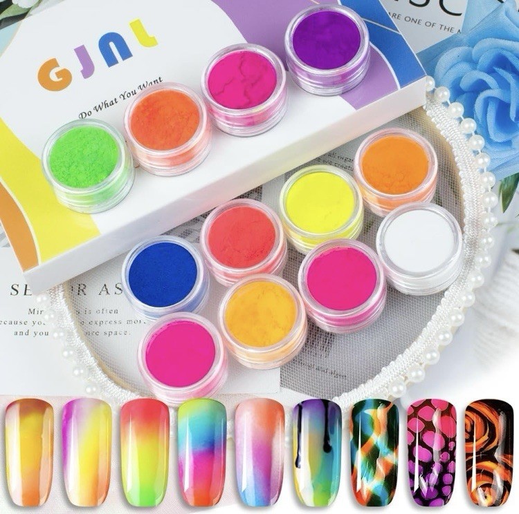 12 Color Neon Pigment Powder Set Glow In Dark Luminous Eye Shadow Nails Art Make