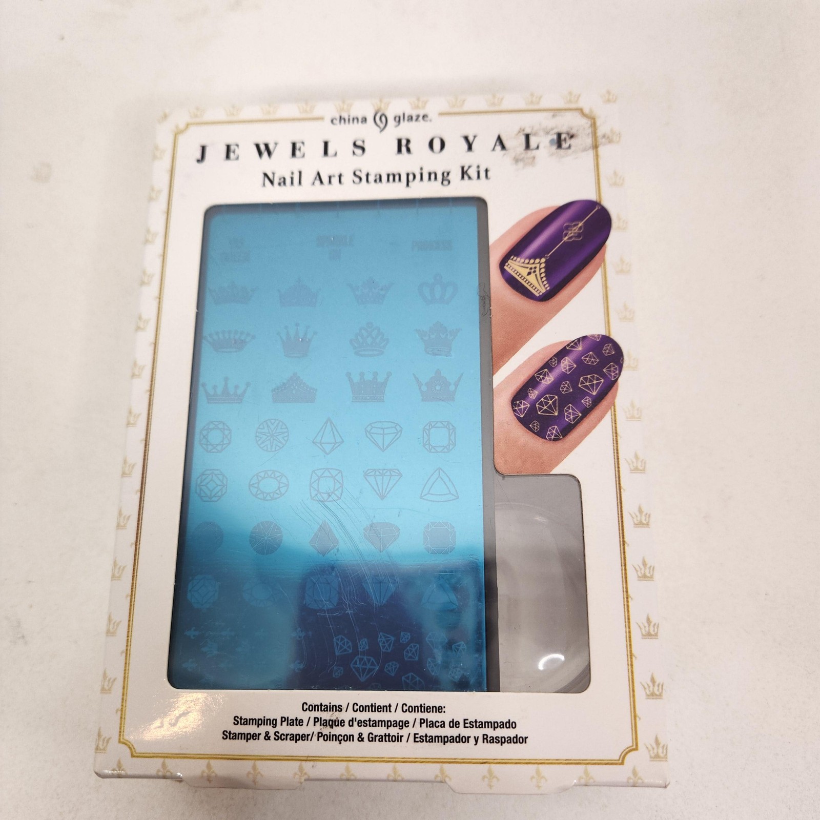 China Glaze Jewels Royale Nail Stamping Kit Blue Plate W/ Stamper Scraper 85145