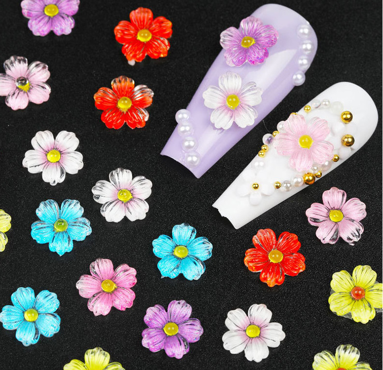 5Pcs Mini Daisy Flower Resin Flatback Nail Art Case Hair Pin Decoration NH17