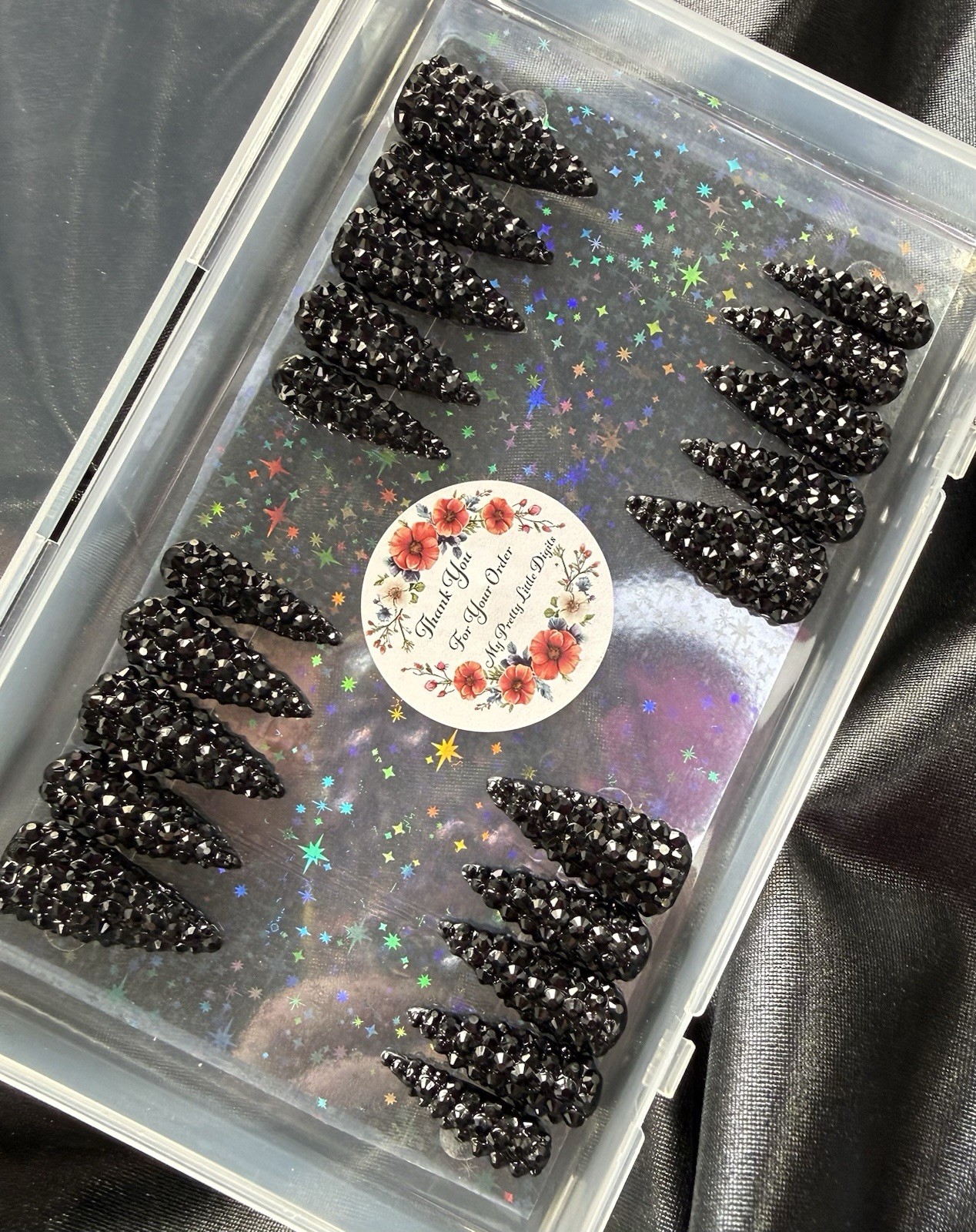 Handmade Press On Nails, XL Black Diamond Stilettos~Includes Free Gifts💝