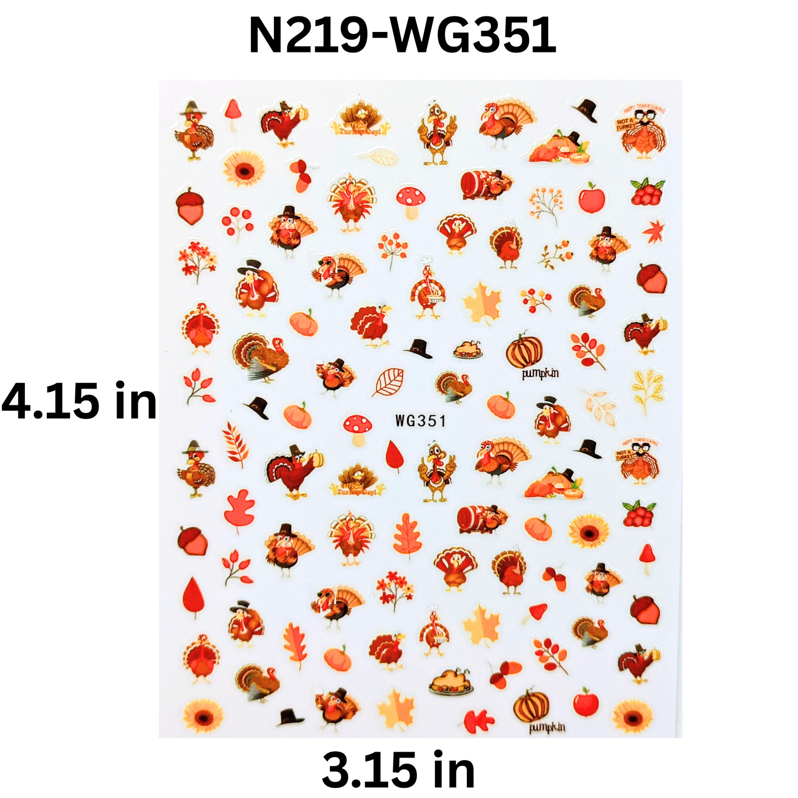 Thanksgiving Turkey Nail Art Stickers Autumn Pumpkin Harvest Decals