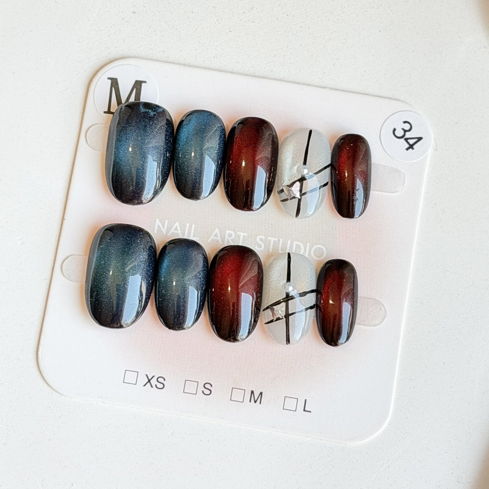 Unique Handmade Press-On Nails Size M | One of a Kind Set, Reusable 34