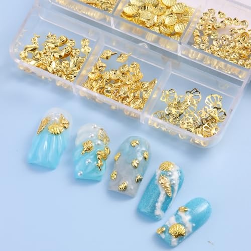 Beach Nail Charms, Gold Gems and Charms Summer Sea Horse Seashell gold2