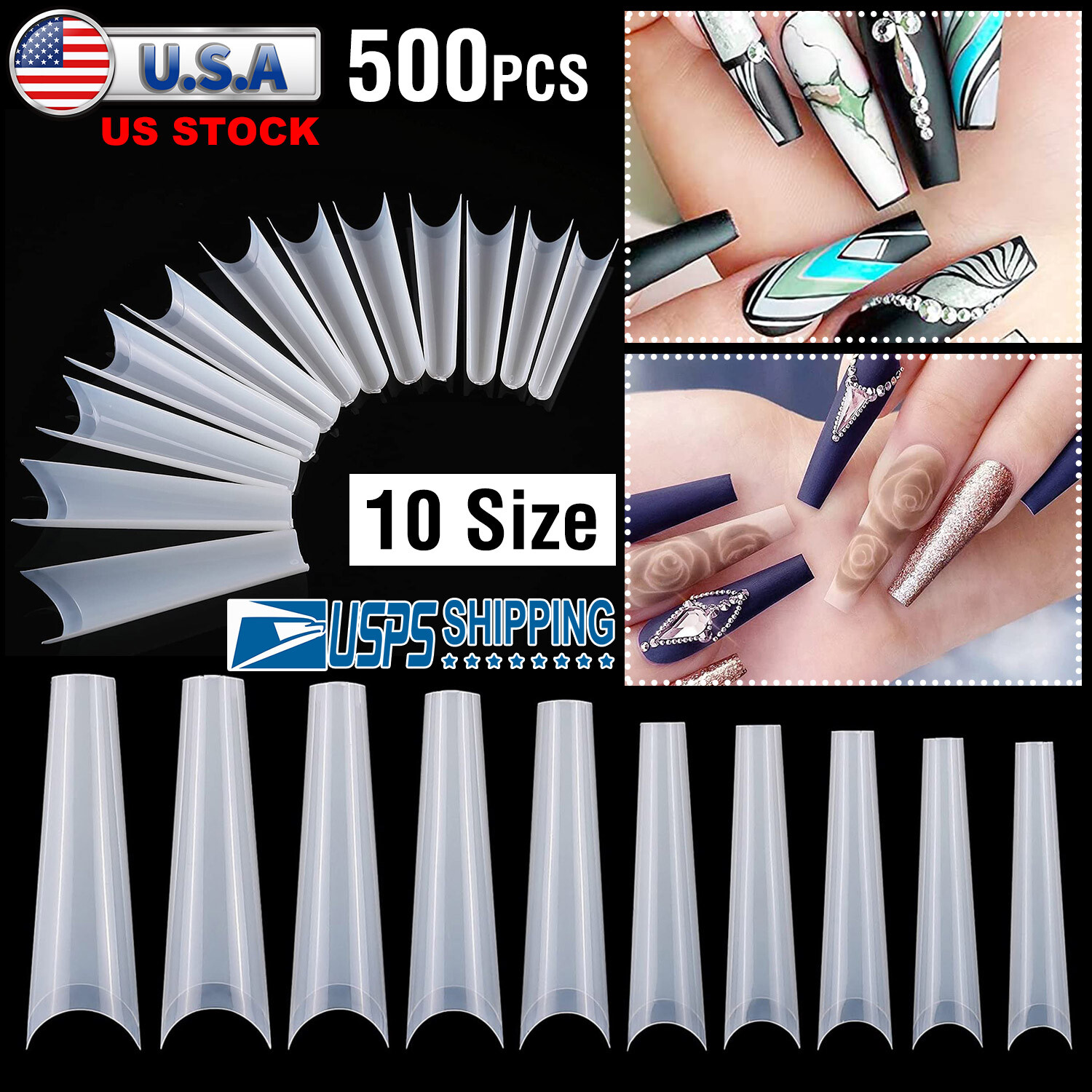 500Pcs False Nail Tip C Curve Half Cover Extra Long Fake Finger French Nails DIY