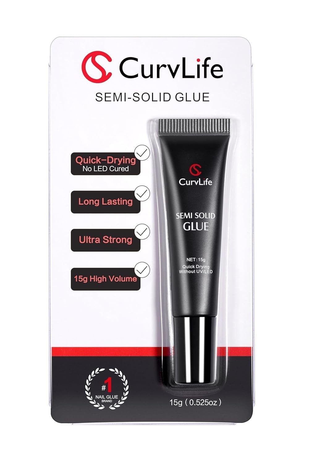 Curvlife Super Strong Nail Glue 15g, Quick Drying, No UV Light Needed LED