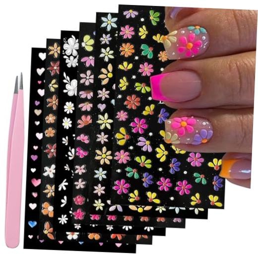 Colorful Flower Nail Stickers Decals for Women Nail Art | 5D Colorful-01