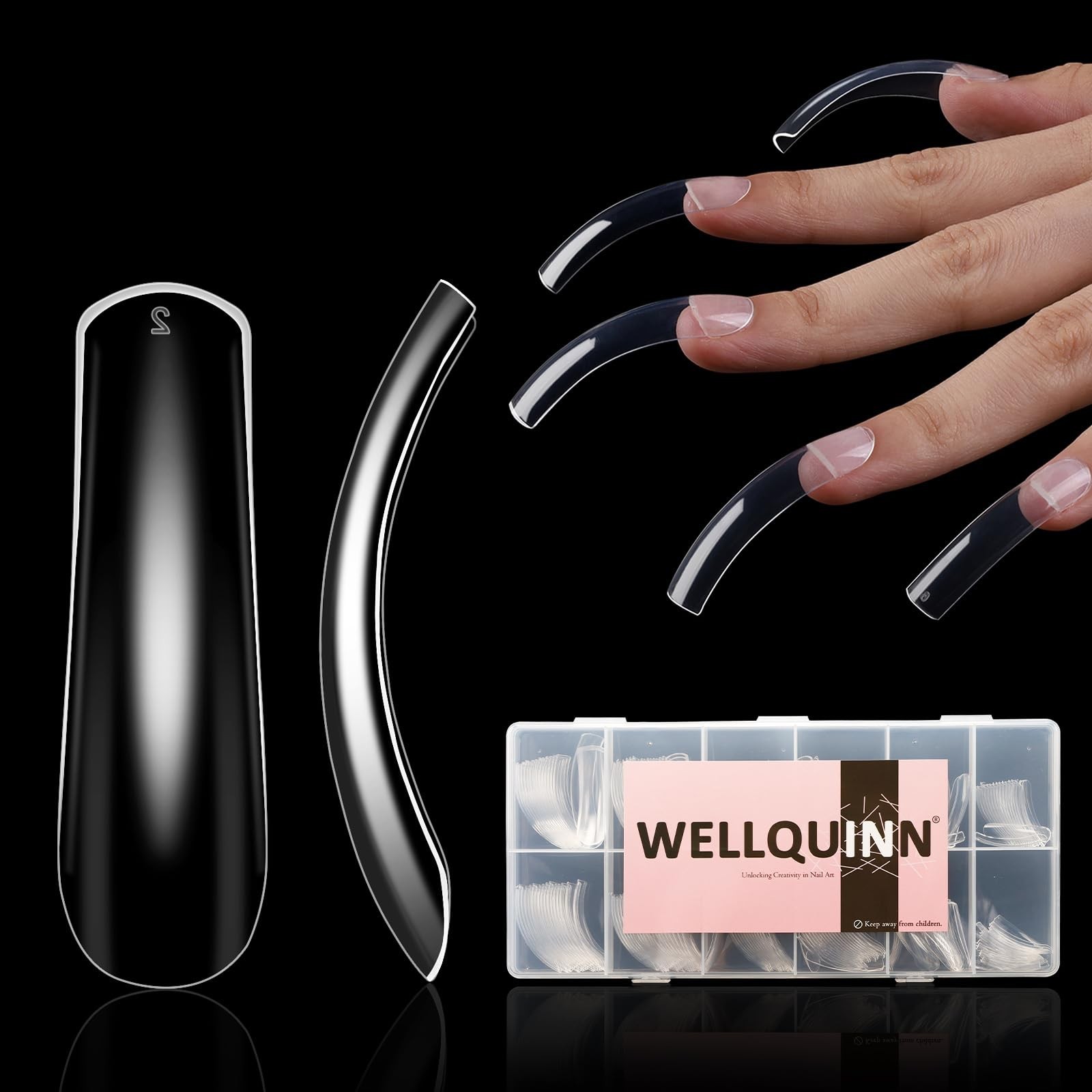 Curved Square Nail Tips – XXL Clear Full Cover Press-On Acrylic Nails, 240pcs, 1