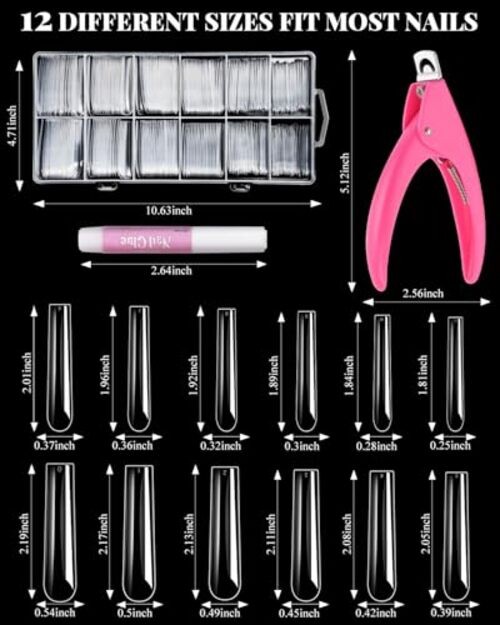 Extra Long Tapered Square Nail Tips, 240 240PCS Extra Long Square Nail Tips