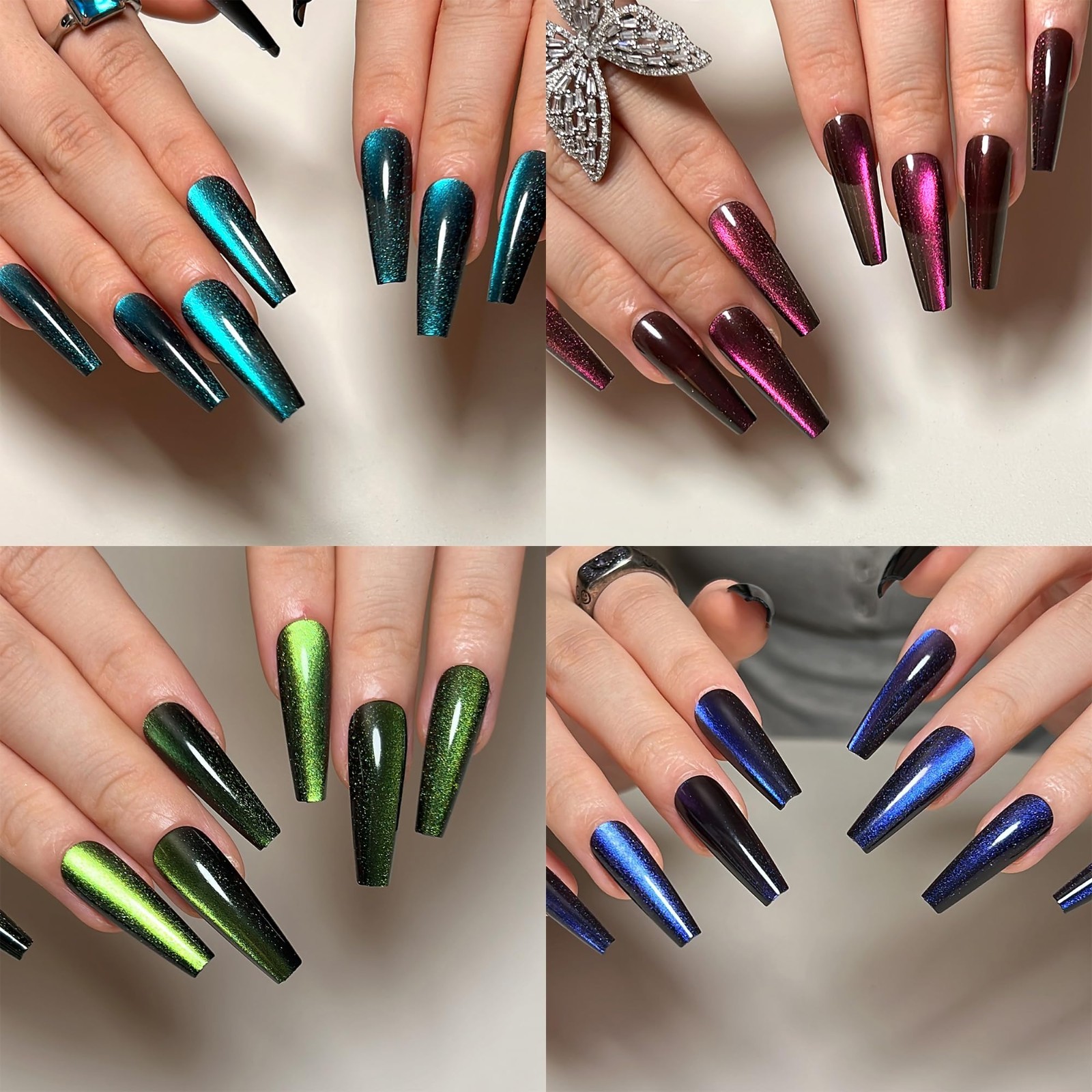 4 Pack Glossy Acrylic Coffin Nails – Gradient & Glitter, 96pcs in 12 Sizes, Full