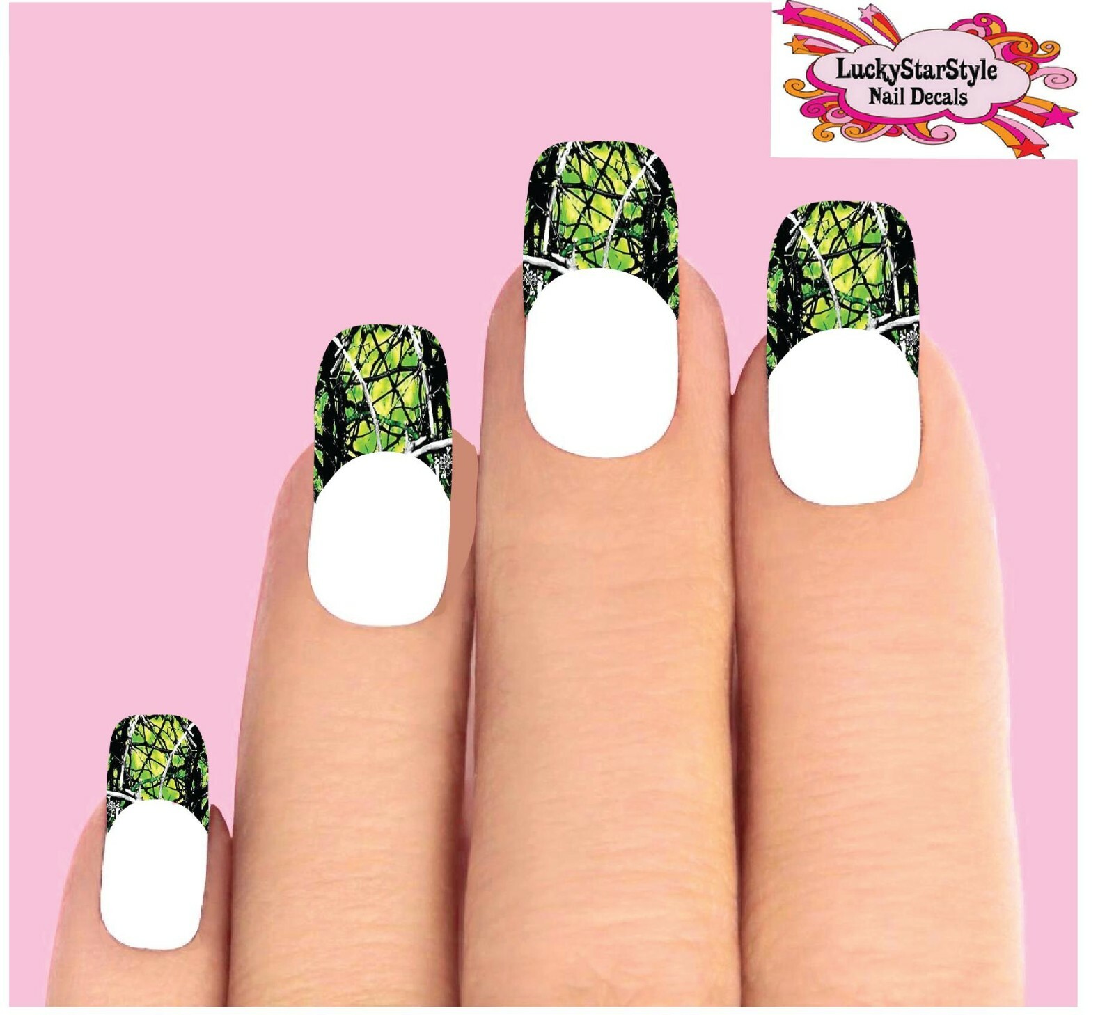 Waterslide Nail Decal Tips Set of 10 – Green Camo Camouflage Oak Realtree