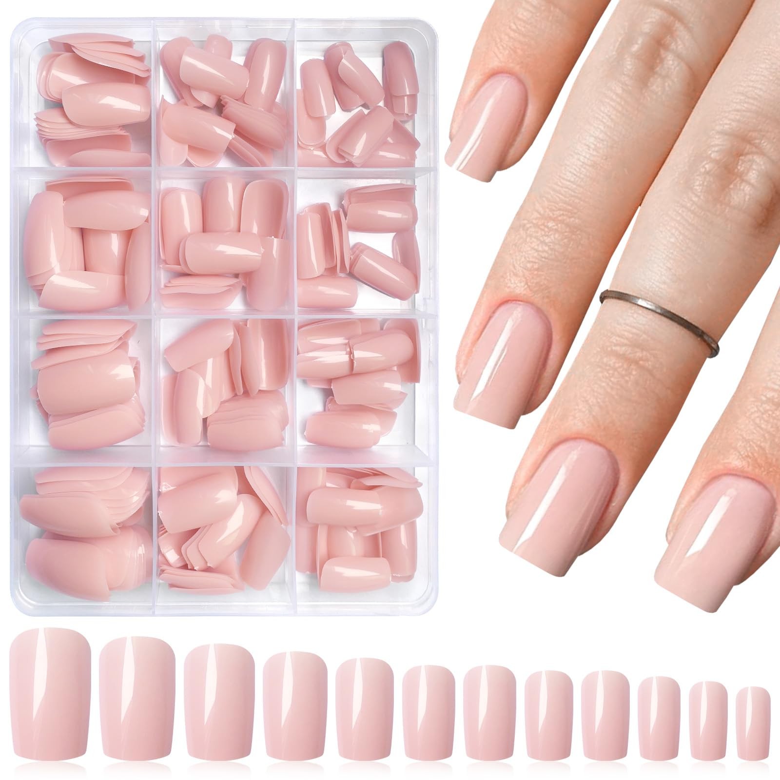 240pc Press on Nails Medium Square Fake Nails Press ons Square Nail Tips Nude