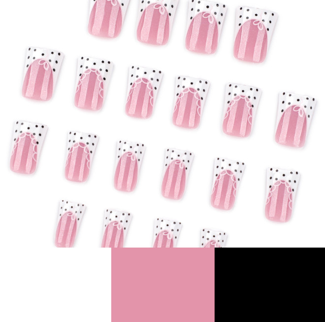 24pcs Duckbill-shaped French White Edge Black with White Dots Press-on Nails