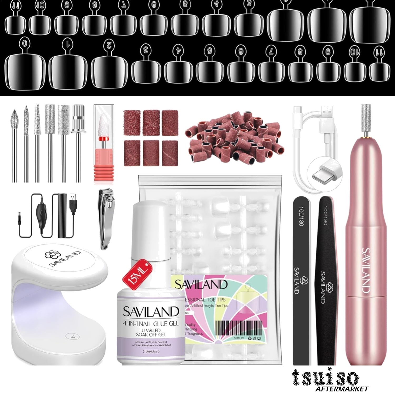 All-in-One Toenail Tips & Gel Kit – 500 Soft Gel Tips with Portable Nail Lamp