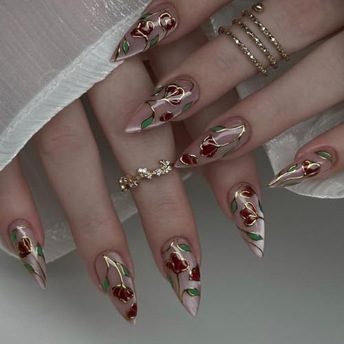 24 Pcs Press on Nails Short Almond Nail Tips, Cat’s Eye Glitter Fake SPR-A17