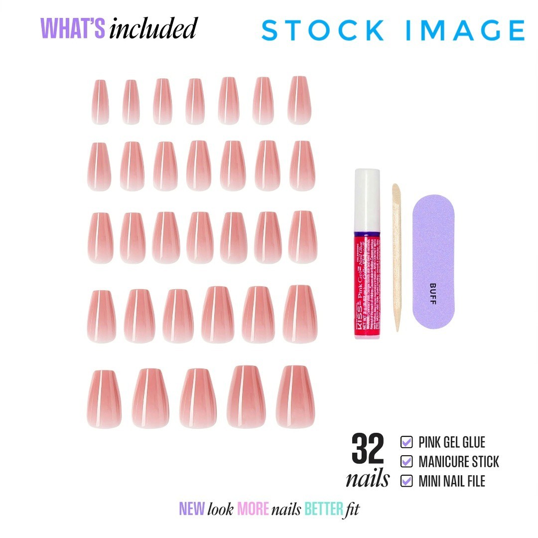 KISS CORE Color Press On Nails, ‘Jubilation’, Pink, Medium Coffin, 32 Count