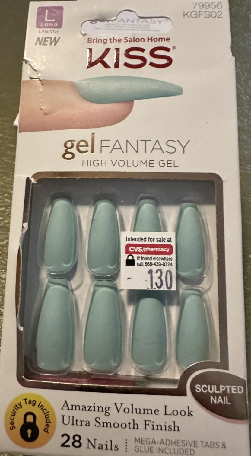 Kiss Nails Glue Long Glam Fantasy Manicure Scuplted Mint Green Matte