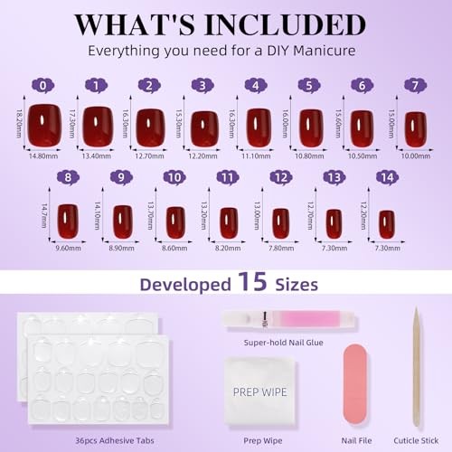 Dark Red Press On Nails – Short Square Burgundy Press On Nails for A3-Burgundy