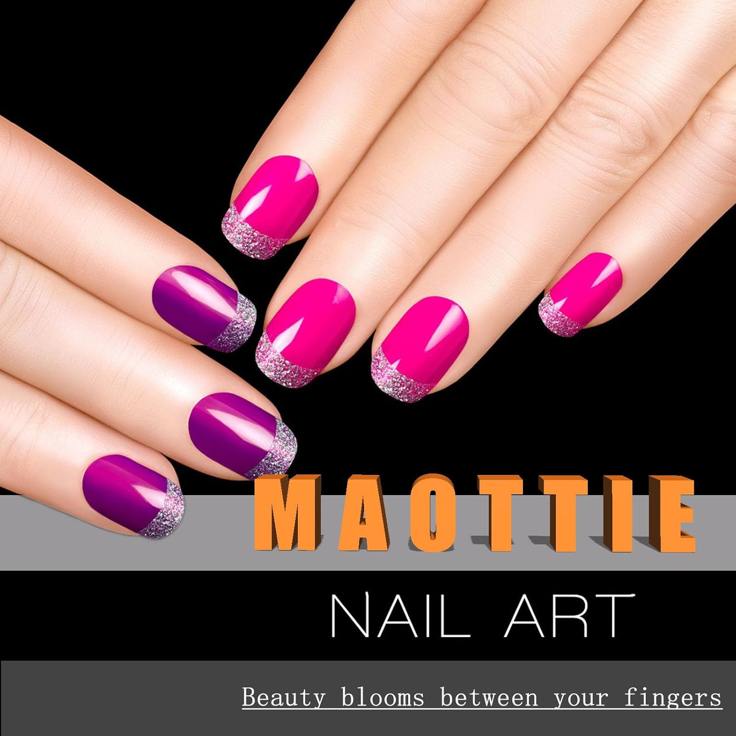Press on Nails Short Almond Fake Nails with White Flower Golden Glitter Design G
