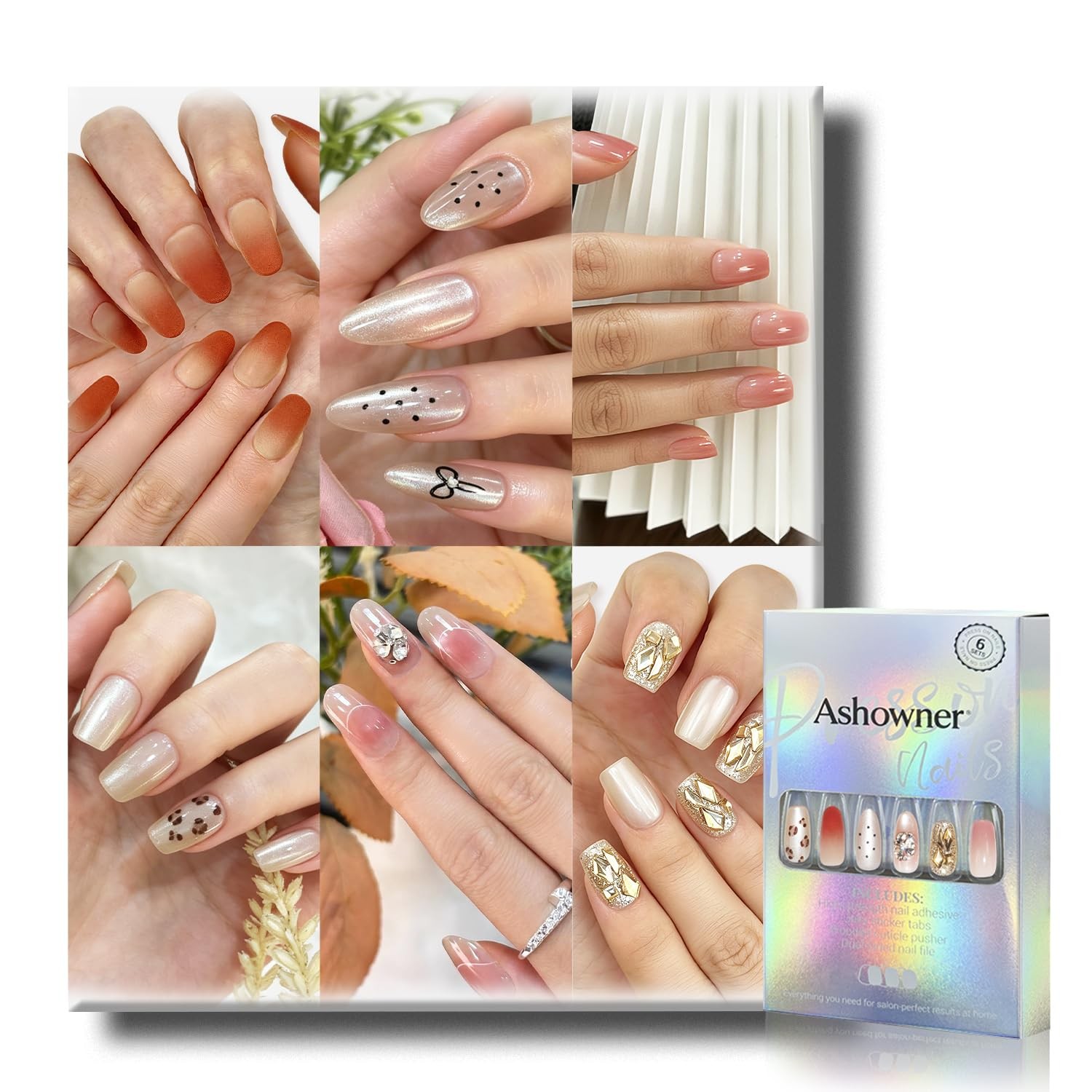 6 Packs (144 Pcs) US BEST SELLER Press on Nails cute nails 6-Style Bundle.