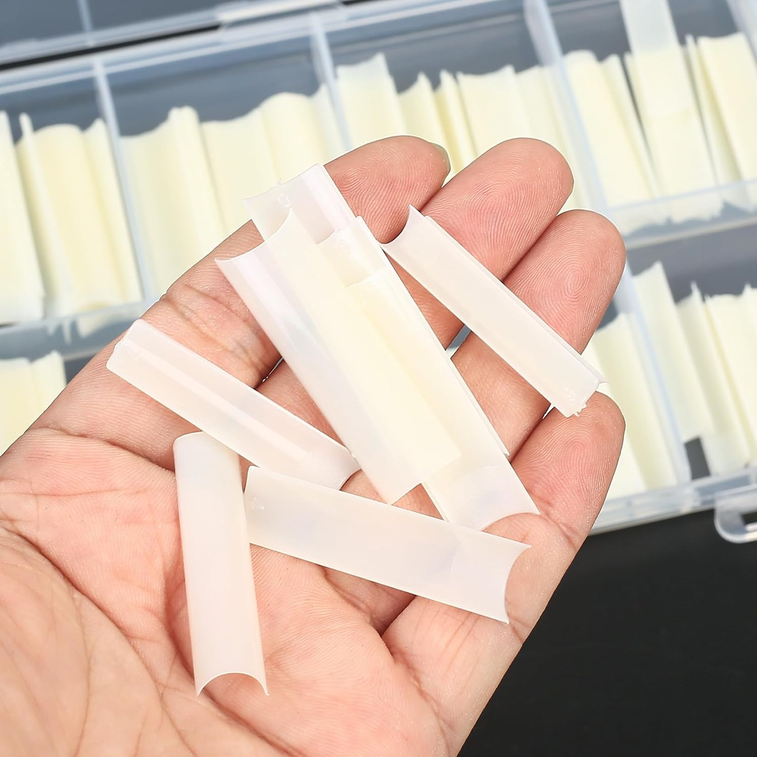 240 Pcs Square Nail Tips, Natural Extra Long No C Curve XXL Tapered Square Half