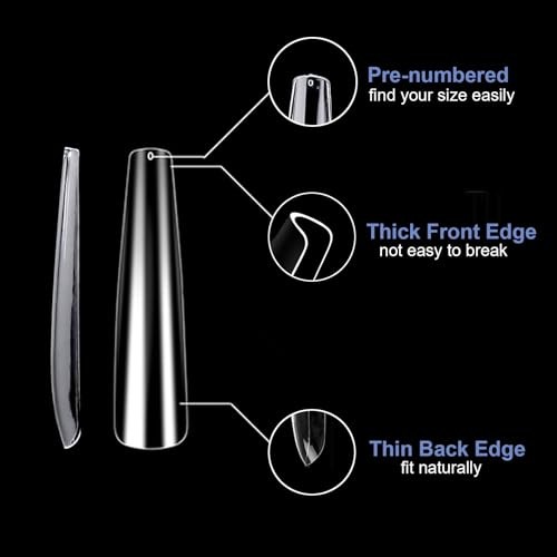 Gel 3XL Long No C Curve Nail Tips Pre-etching Full Cover Ballerina