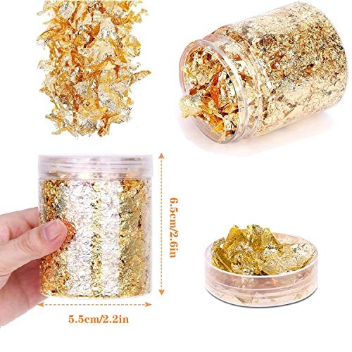 Gold Leaf Flakes,Gold Foil Flakes for Resin，10g Metallic Foil Flakes，for golden