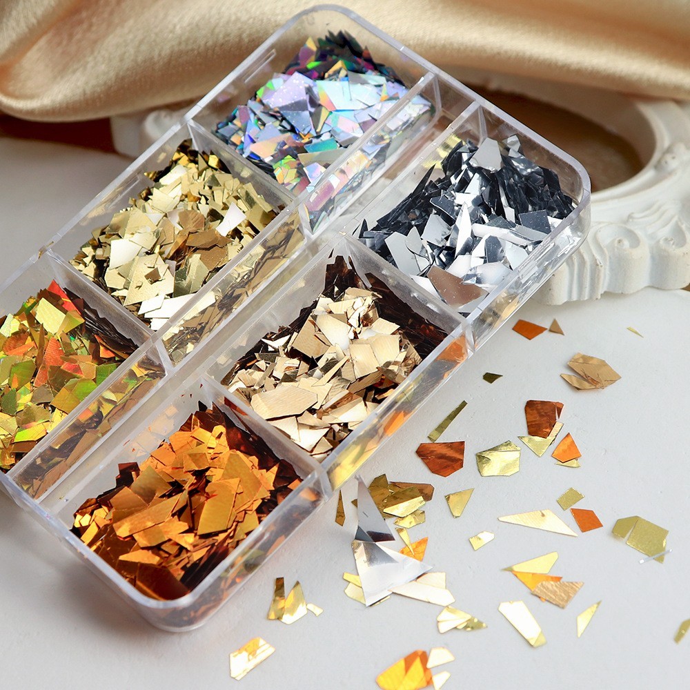 6 Grids Irregular Fragments Nail Glitter Sequins Mixed Colors Flakes Nails Decor