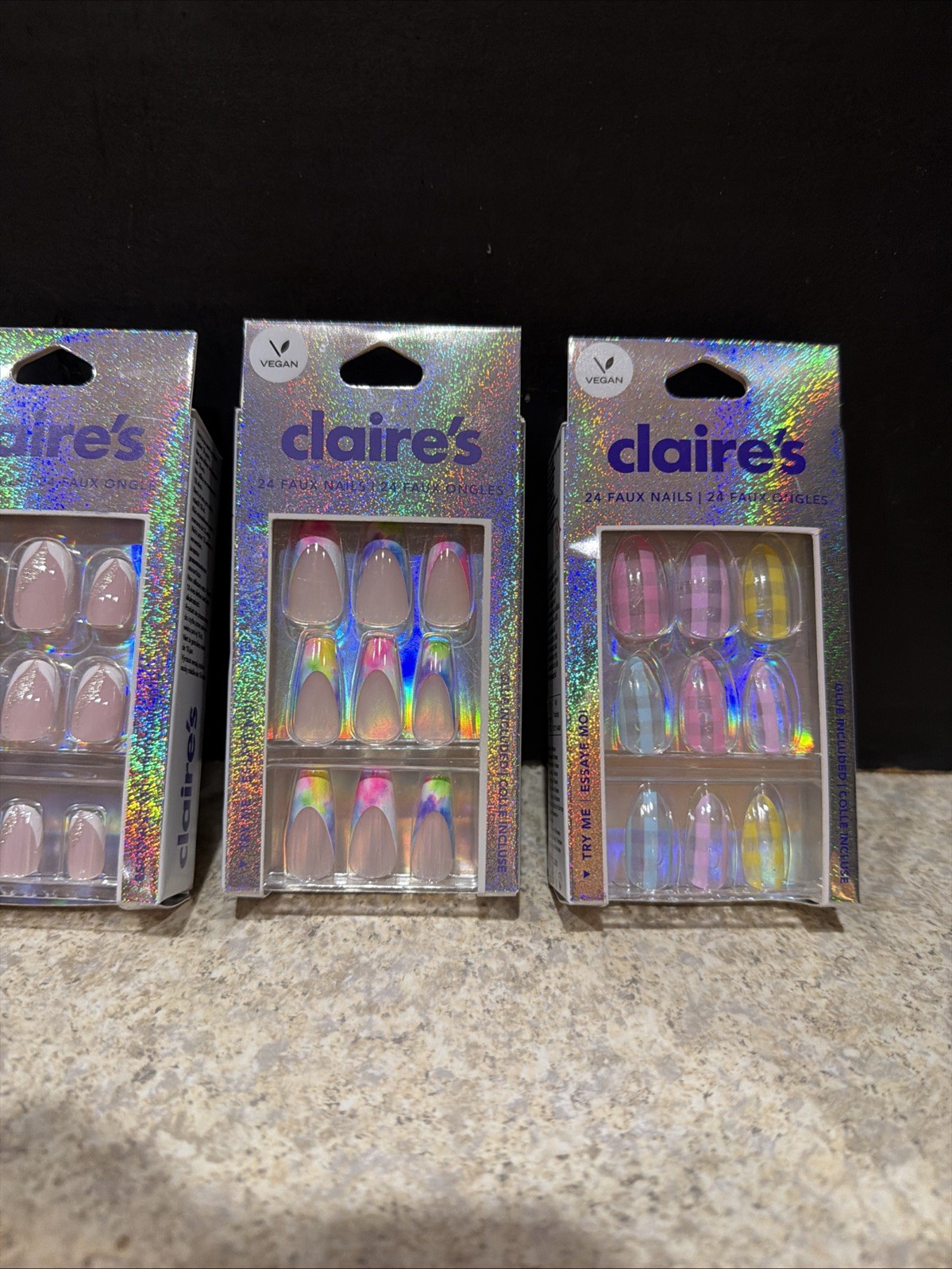 Lot of 4 Claire’s Vegan Press On Nails Sets 24 Faux Nails New- no glue included