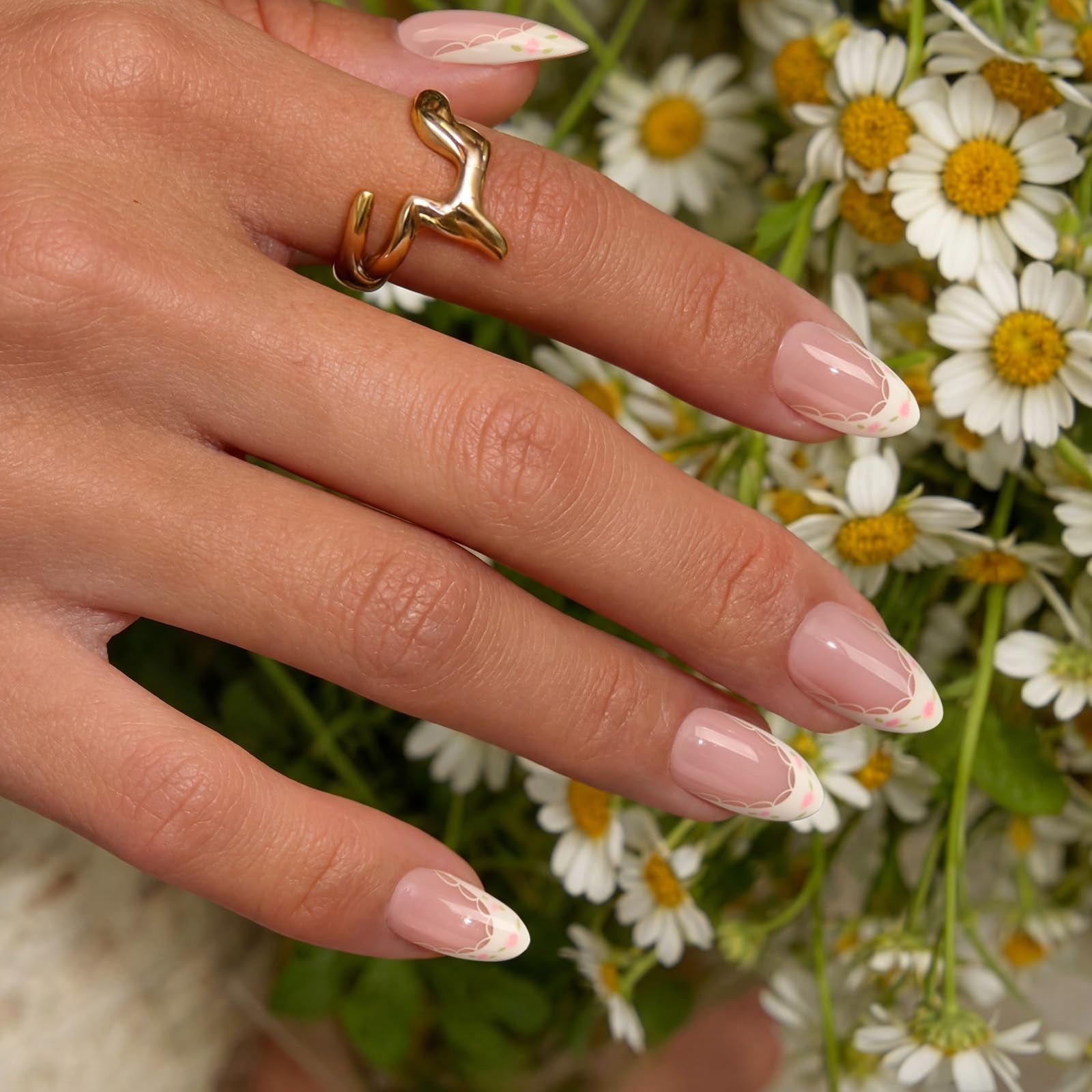 French Tip Press On Nails – Sunprint Dress, Lamp-Curable 4-Week Wear Pink Sho…