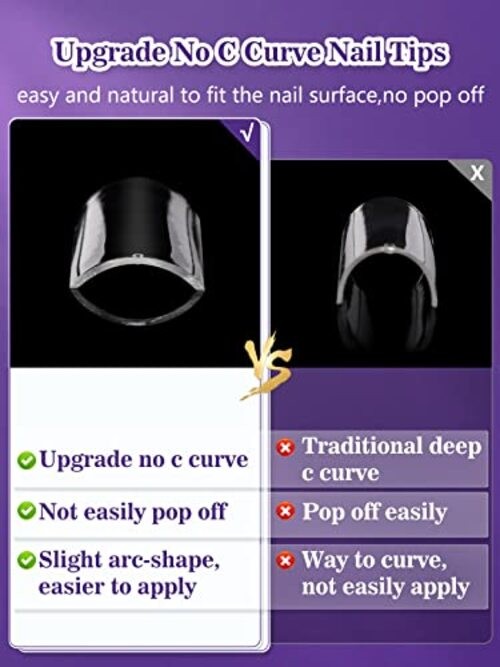 504PCS XXL Square No C Curve Nail Tips for 504Pcs clear half cover square