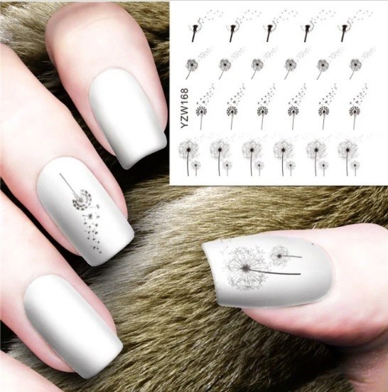 Dandelion & Lavender Nail Art Water Decals: Floral Feather (Group 1)