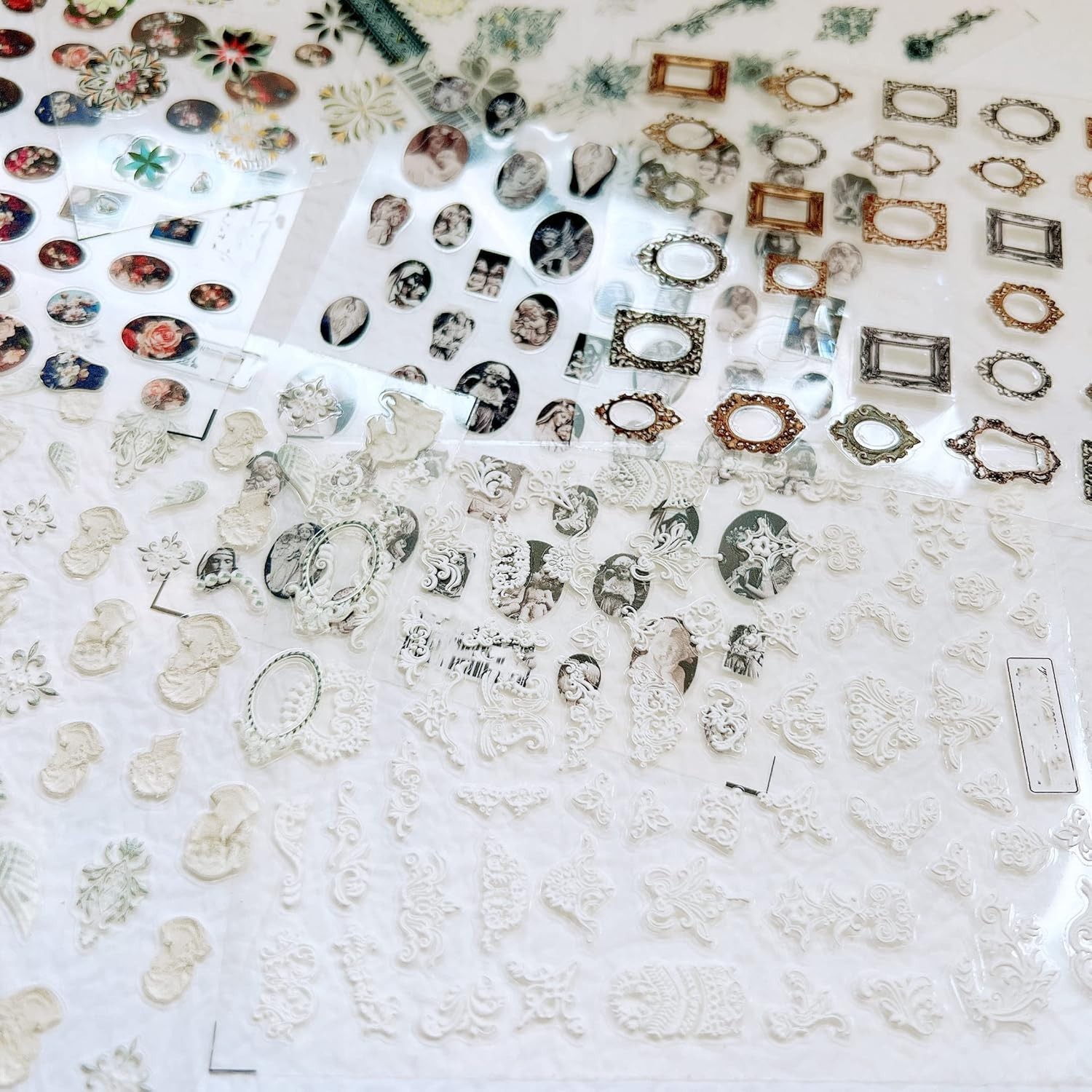 7Sheets Nail Art Adhesive Sticker Sheet 3D White Wedding Frame Shapes Nail Ar…